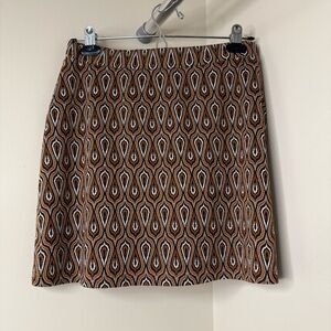 Geometric Patterned Brown Skirt | Retro Chic Mini Skirt | Fall Netural Print